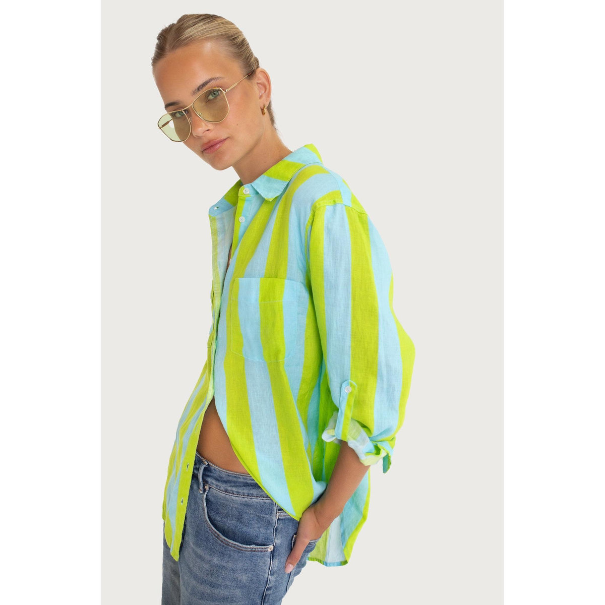 Hut Clothing Lunch With Me Stripe - Green / Blue  Hut Clothing Pisces Boutique