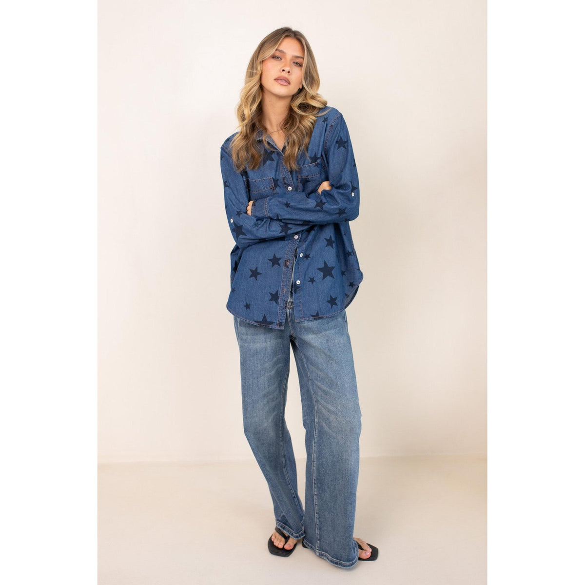 Hut Starry Denim Shirt  Hut Clothing Pisces Boutique