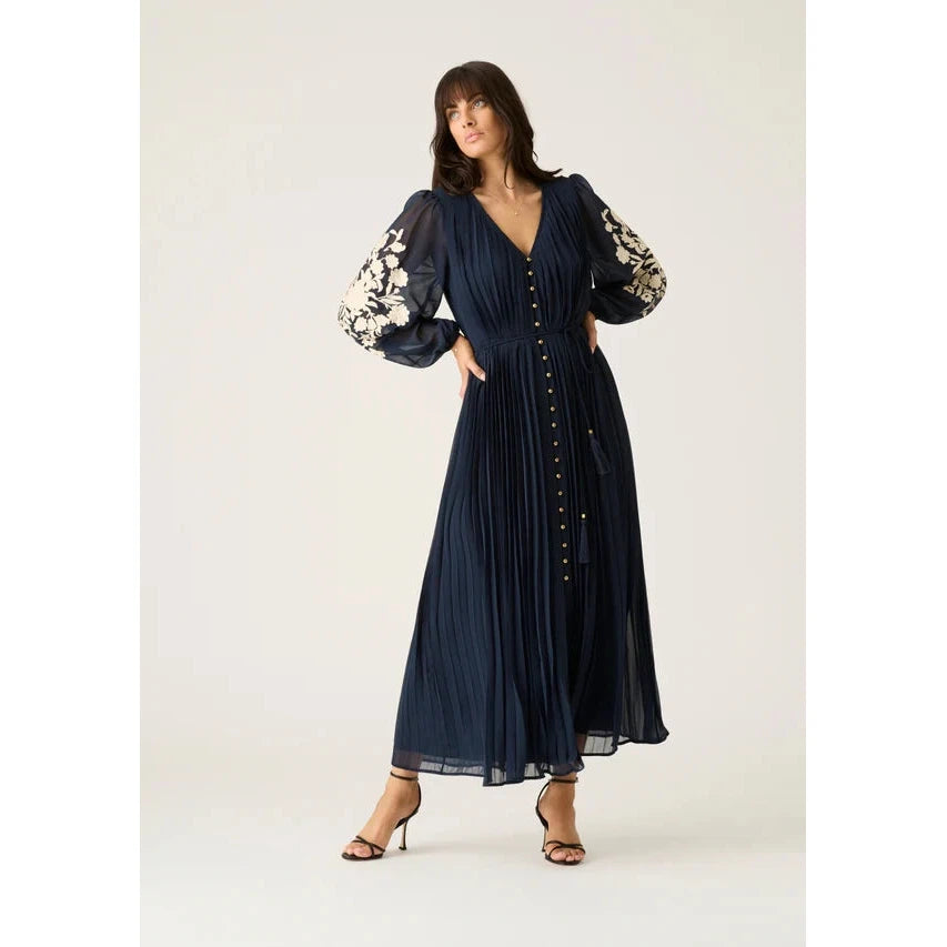 MOS Willow Pleat Maxi Dress - Navy