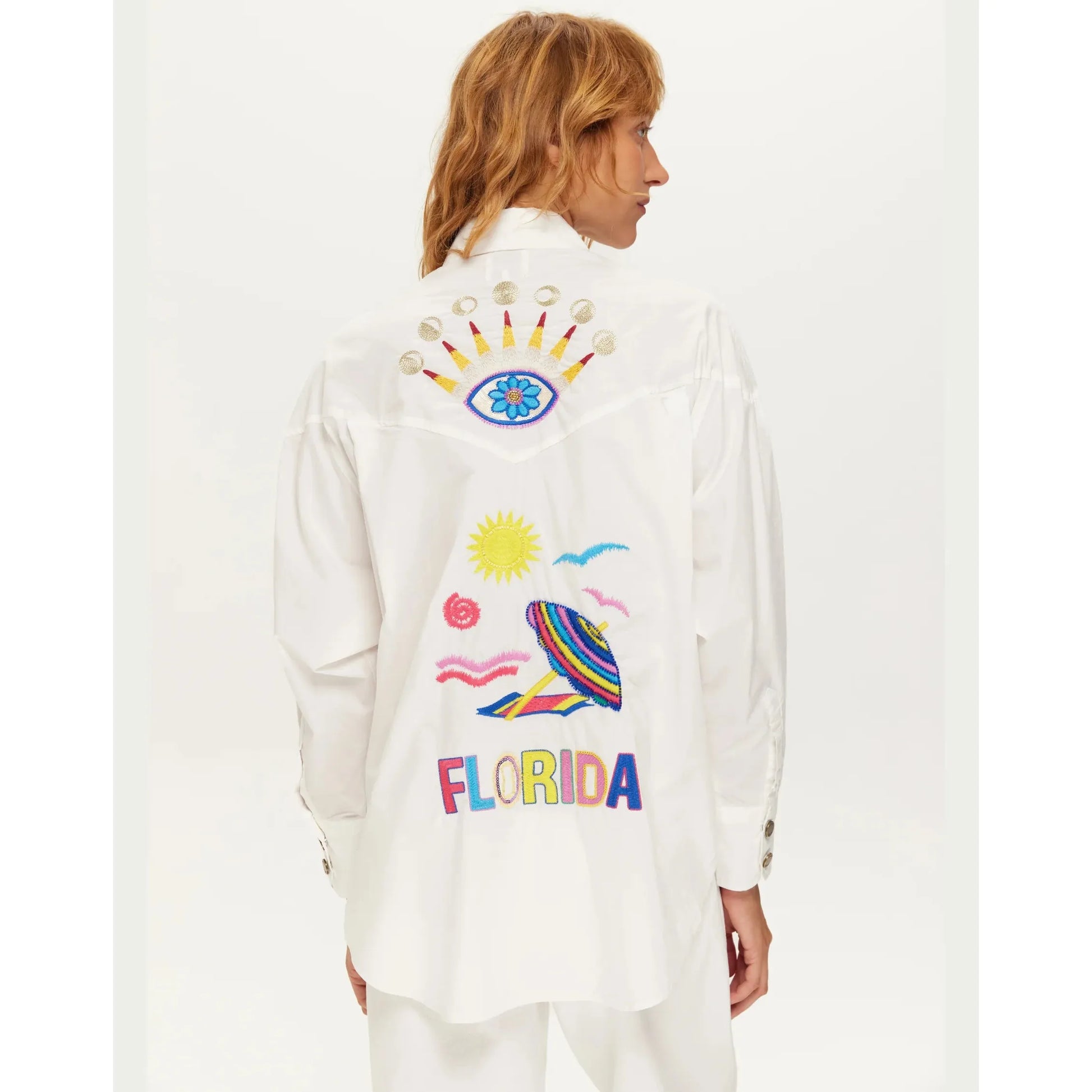 ME 369 Adelyn Oversized Embroidery Shirt - White  ME369 Pisces Boutique
