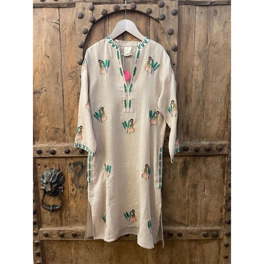 Nimo With Love Sapphire Long Kaftan - Beige Mexican Embroidery