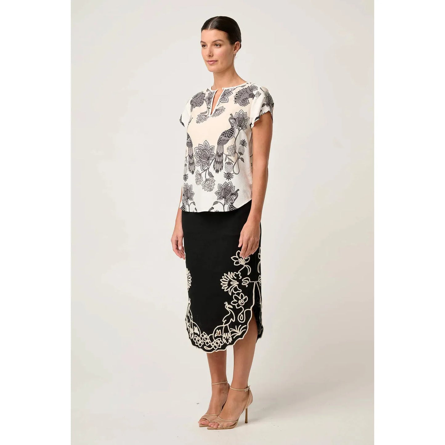 Once Was Avis Dobby Print Top - Imperial Stone