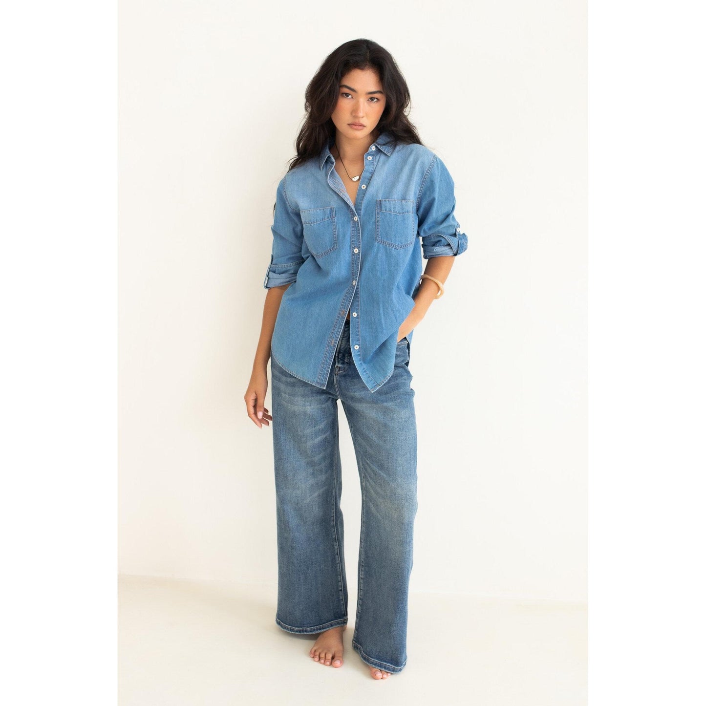 Hut Clothing Denim  Shirt - Mid Wash  Hut Clothing Pisces Boutique