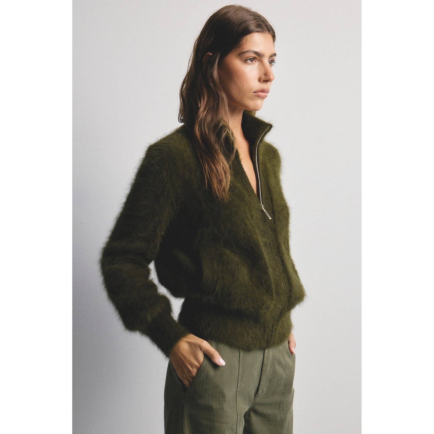 World Of Nomads Felix Zip Cashmere Bomber - Moss  World Of Nomads Pisces Boutique