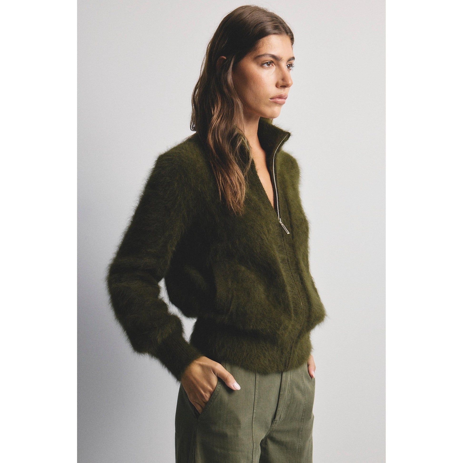 World Of Nomads Felix Zip Cashmere Bomber - Moss  World Of Nomads Pisces Boutique