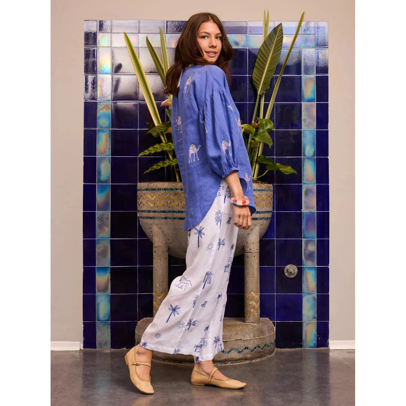 Nimo With Love Sassafras Blouse - Blue / Camel Embroidery