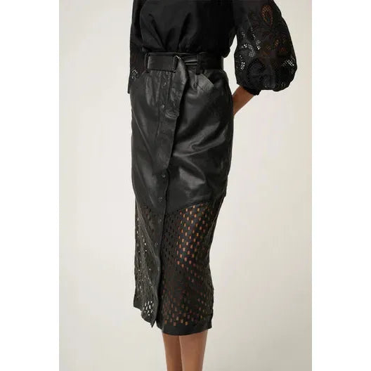 Once Was Hypnotic Leather Laser Midi Skirt  Once Was Pisces Boutique