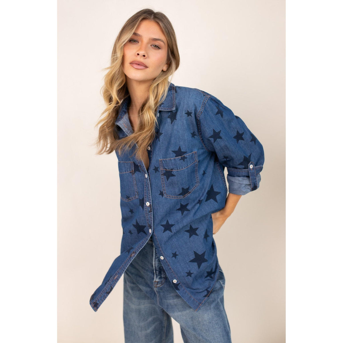Hut Starry Denim Shirt  Hut Clothing Pisces Boutique