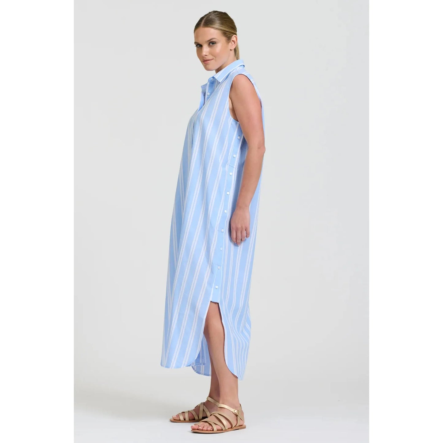 Shirty Button Sleeveless Longline Shirtdress - Pale Blue  Shirty Pisces Boutique