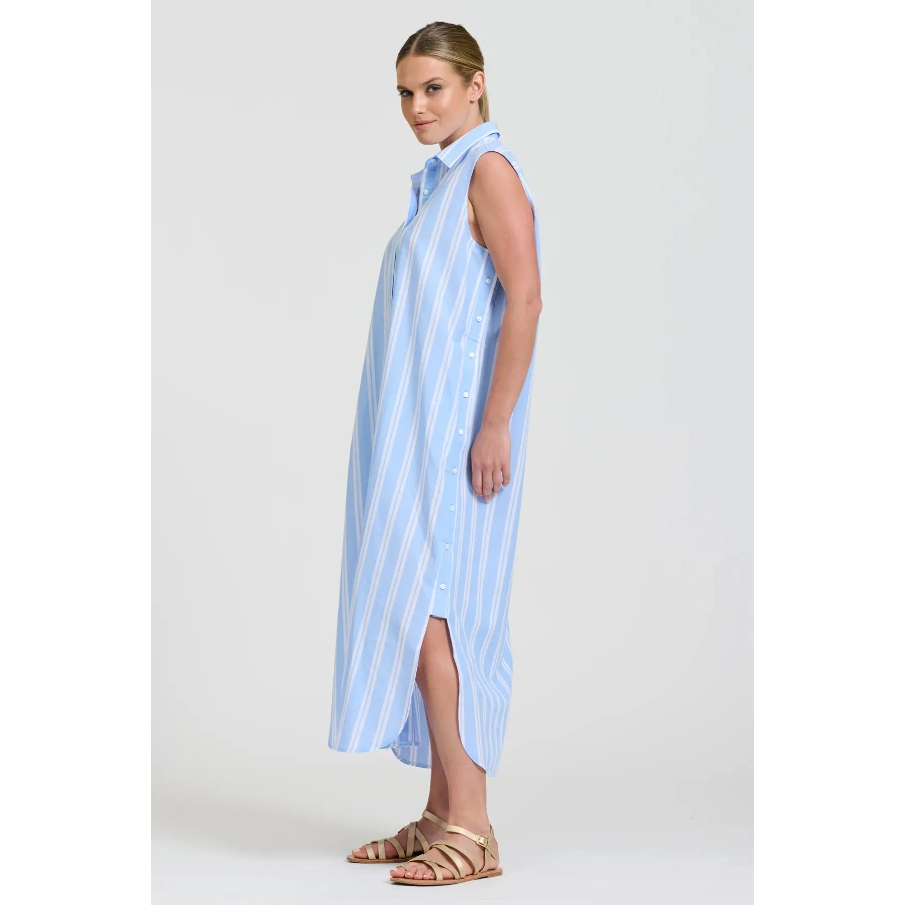 Shirty Button Sleeveless Longline Shirtdress - Pale Blue  Shirty Pisces Boutique