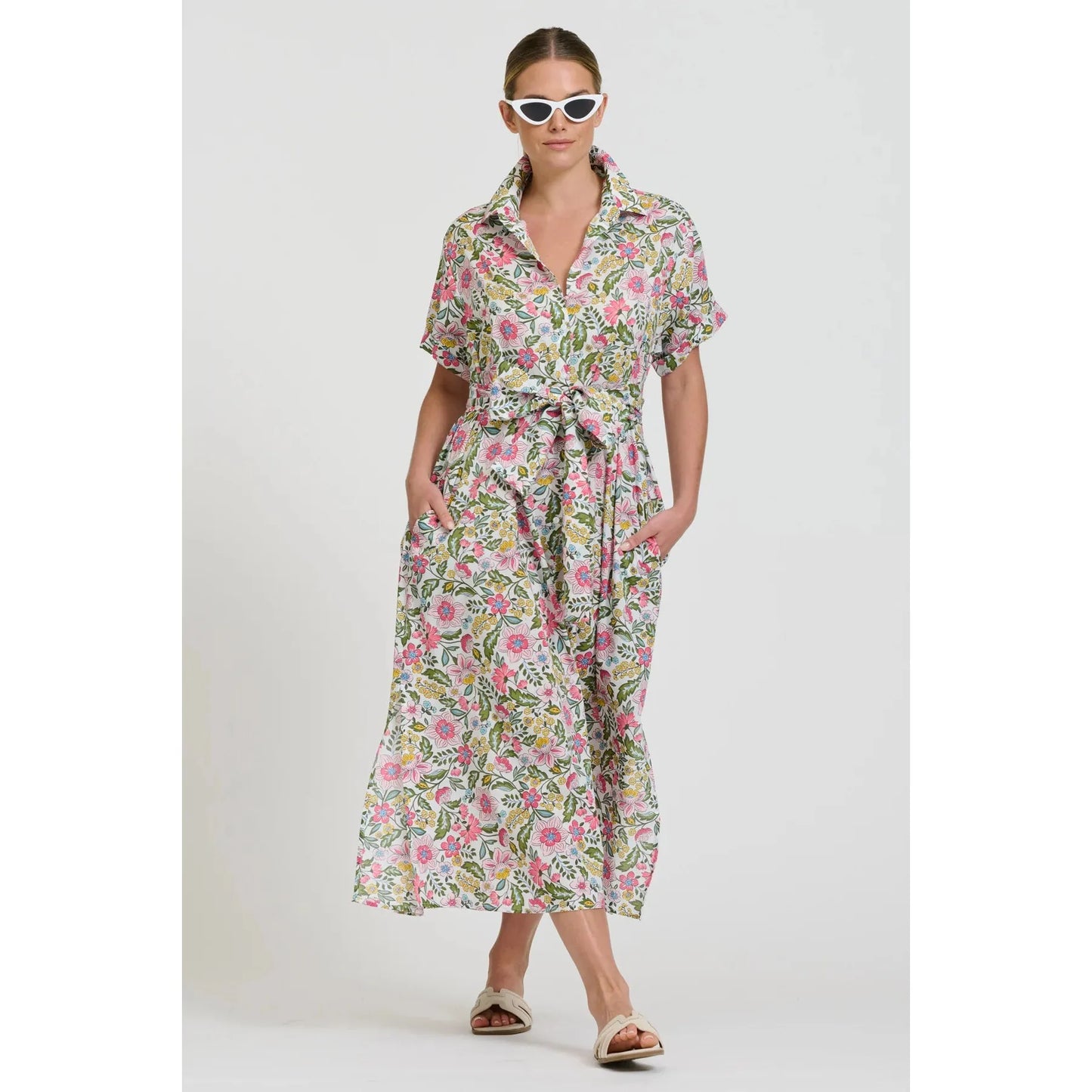 Shirty The Lucy Dress - Passion Flower - White  Shirty Pisces Boutique