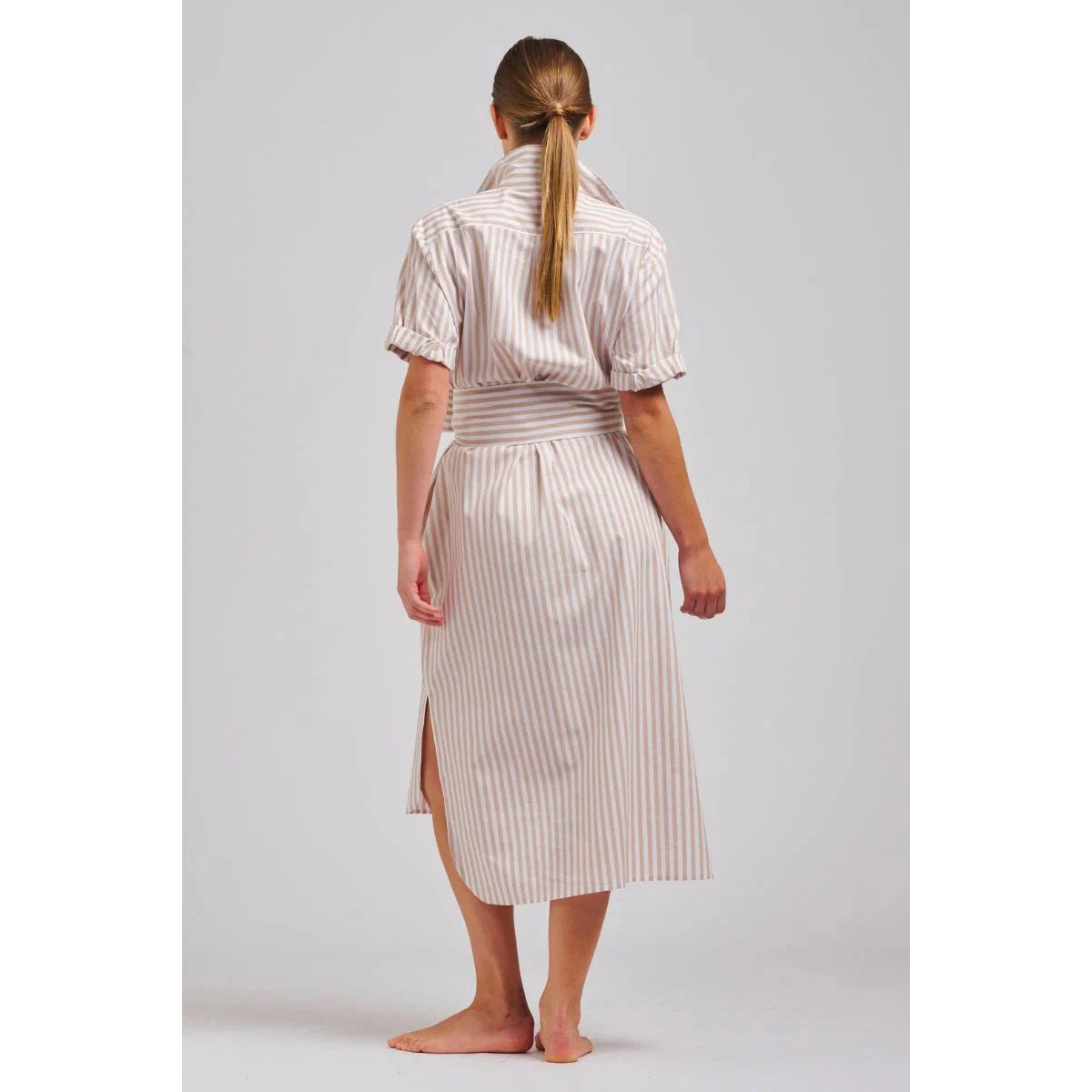 Shirty The Annie Short Sleeve Shirt Dress - Stone White Stripe