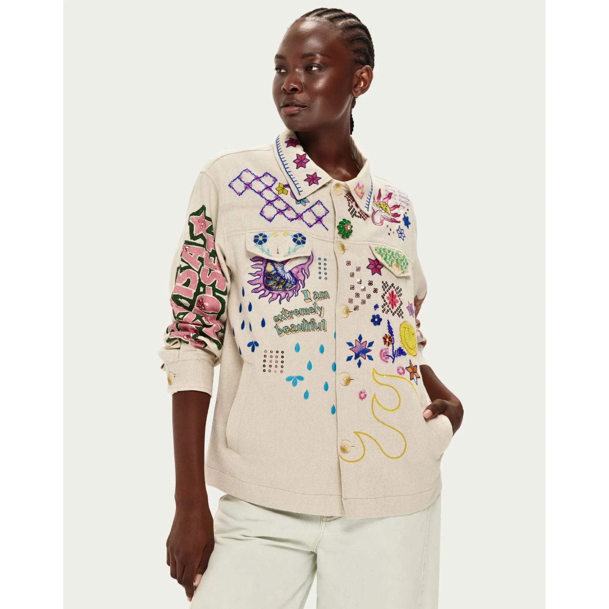 ME 369 Briann Embroidered Denim Jacket - Markers  ME369 Pisces Boutique