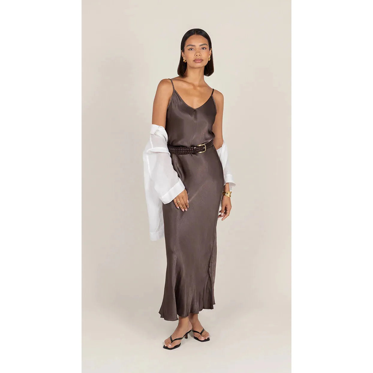 Charli Lana Satin Dress - Espresso  Charli london Pisces Boutique