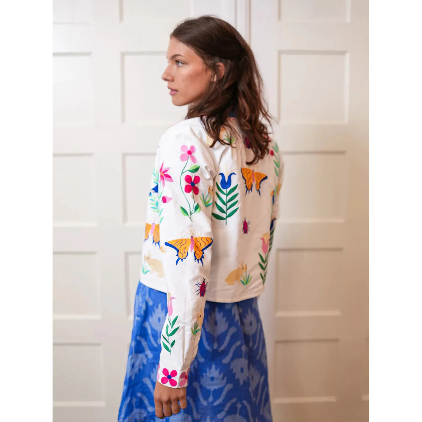 Nimo With Love Pine Jacket - White Mexican Embroidery  Nimo With Love Pisces Boutique