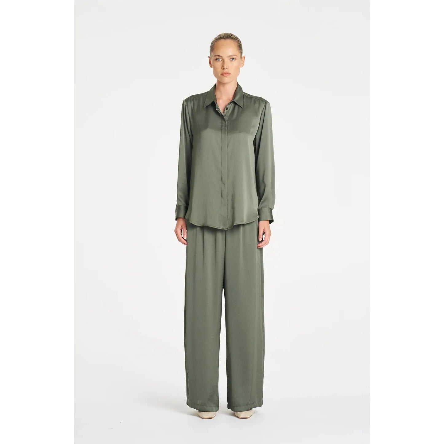 Mela Purdie Soft Shirt Mirror Satin - Sage  Mela Purdie Pisces Boutique