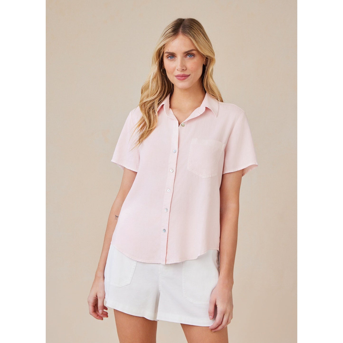 Bella Dahl S/S Pocket Button Down Linen - Pink