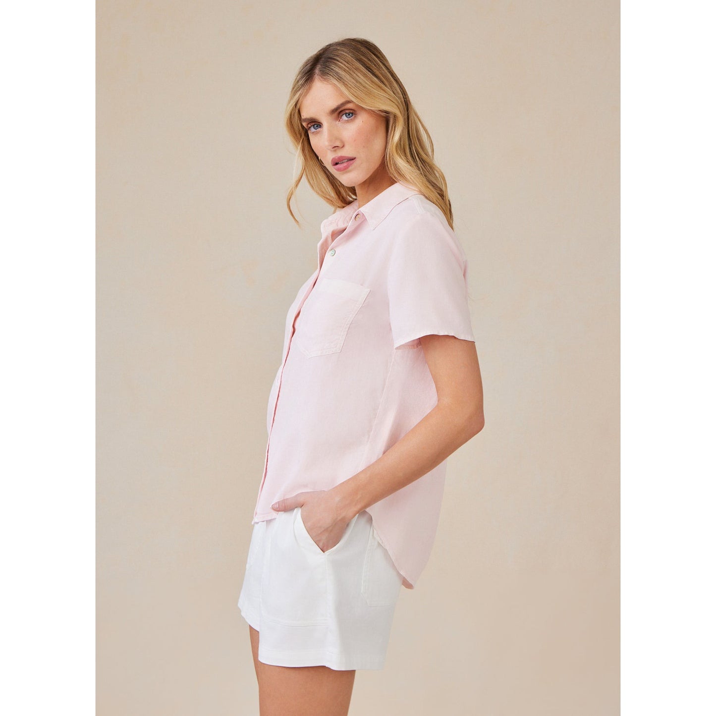 Bella Dahl S/S Pocket Button Down Linen - Pink