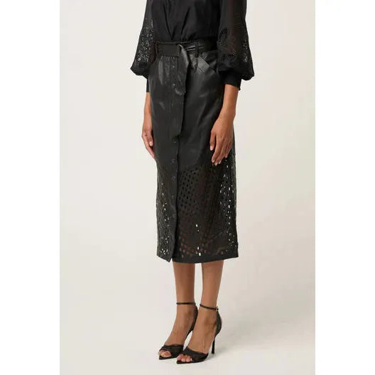 Once Was Hypnotic Leather Laser Midi Skirt  Once Was Pisces Boutique