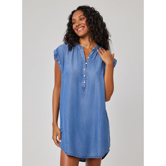 Bella dahl Cap Sleeve Henley Dress - Moonlit Haze Wash