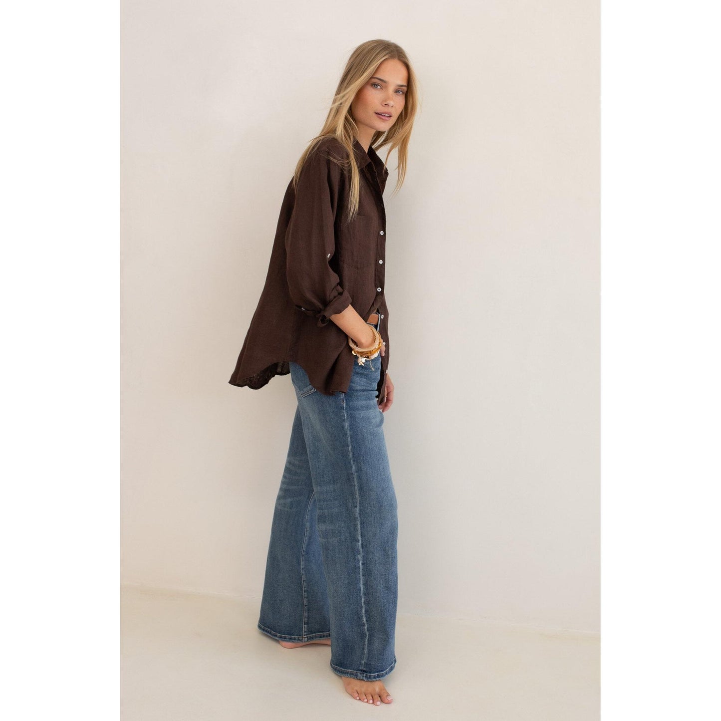 Hut Clothing Boyfriend Linen Shirt - Hot Chocolate  Hut Clothing Pisces Boutique