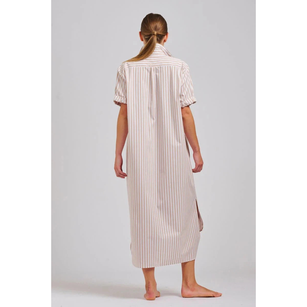 Shirty The Annie Short Sleeve Shirt Dress - Stone White Stripe