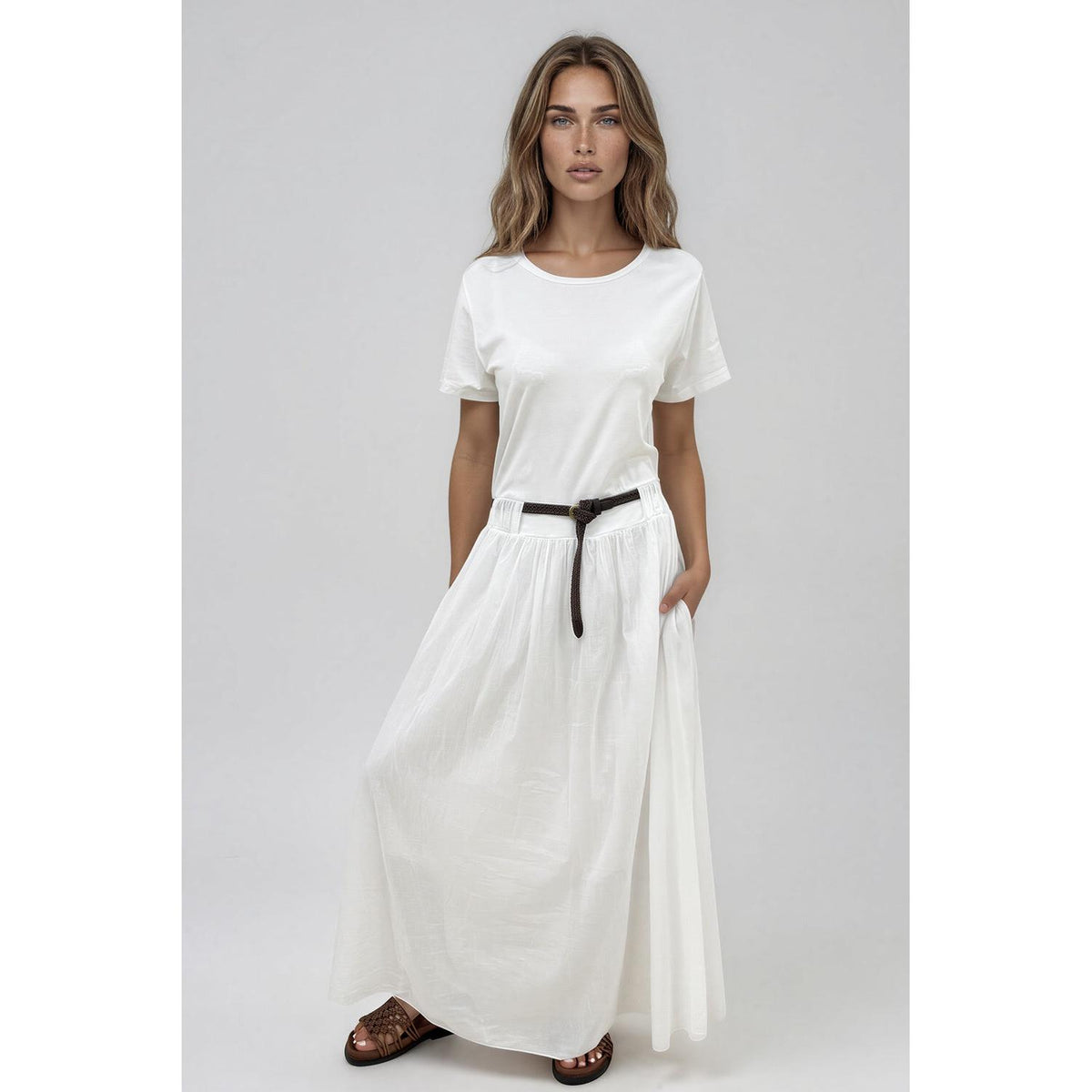 La Gemme Bianca Belted Tee Muslin Dress - White  La Gemme Pisces Boutique