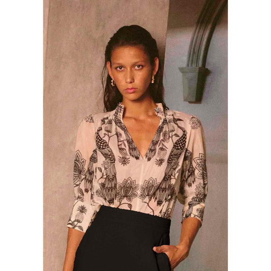 Once Was Oleander Placement Print Shirt - Imperial Stone  Once Was Pisces Boutique