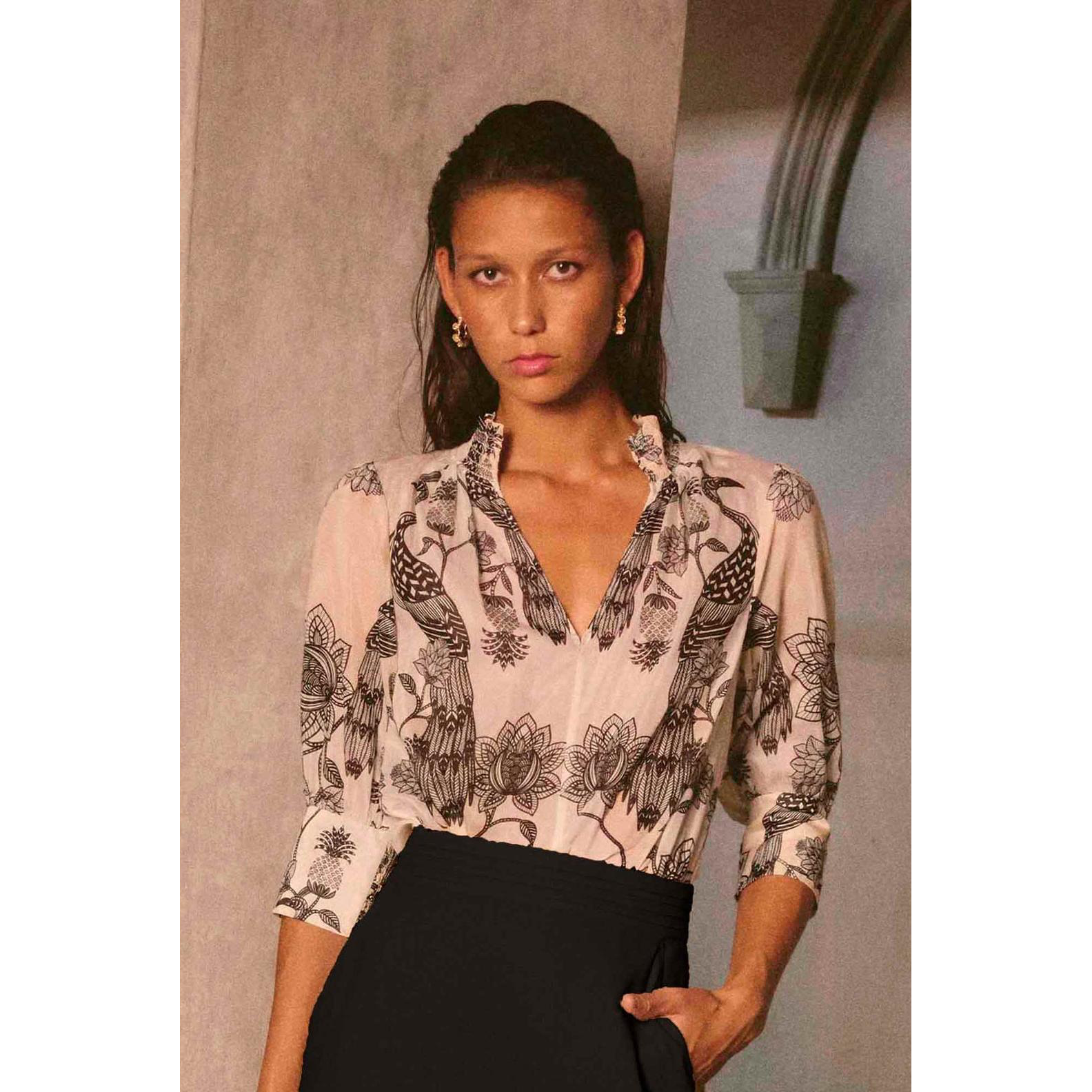 Once Was Oleander Placement Print Shirt - Imperial Stone  Once Was Pisces Boutique