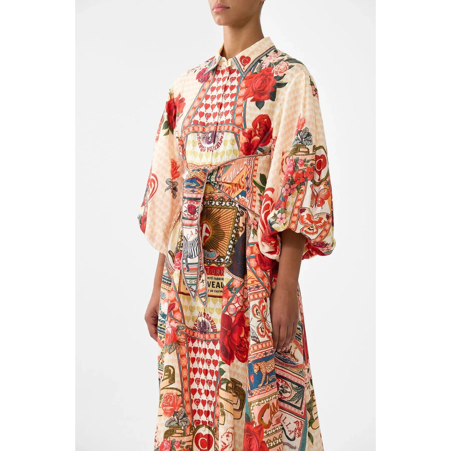 Camilla Waist Tie Shirt Dress With Bubble Sleeve - High Class Hookah Highbrook