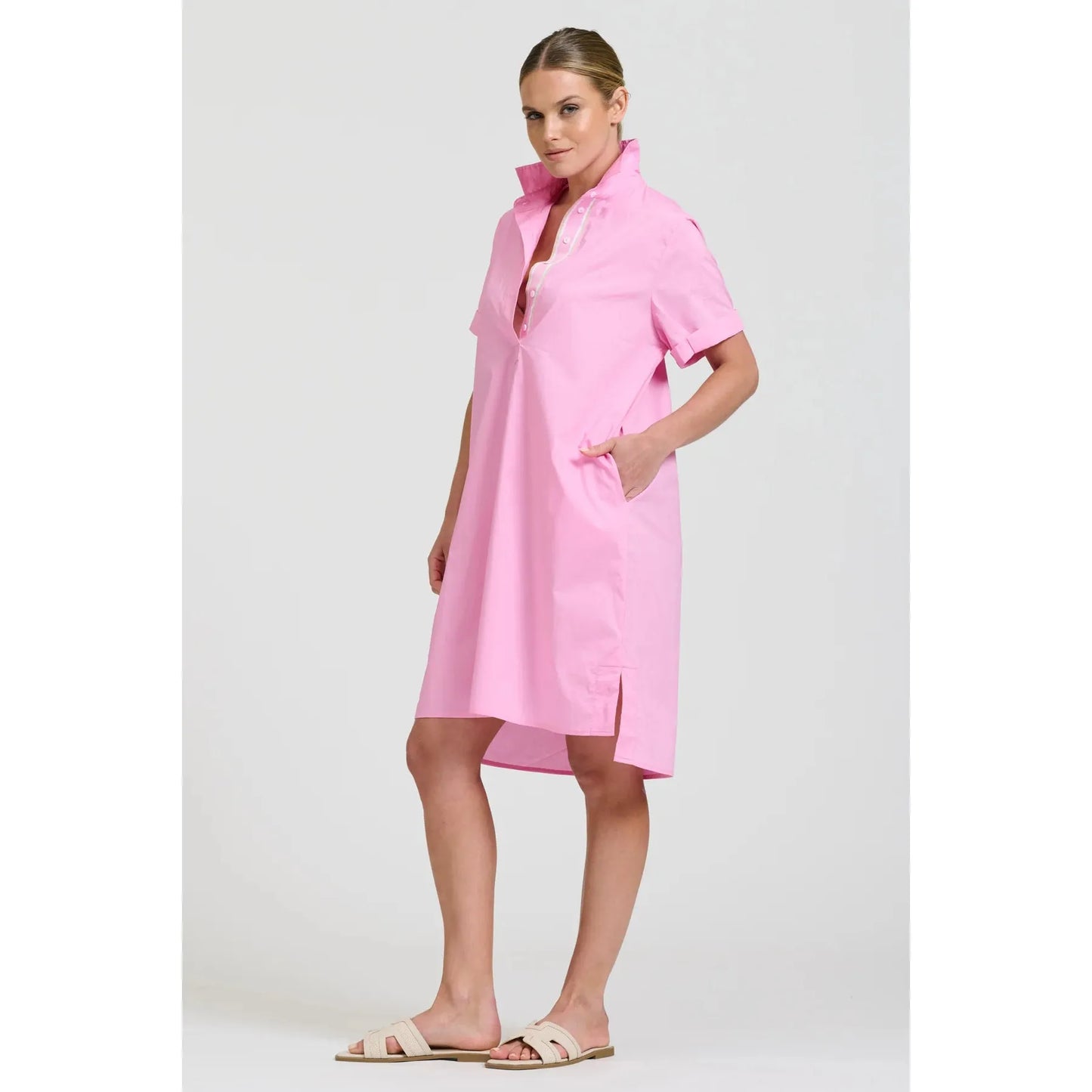 Shirty The Katie Short Sleeve Popover Shirtdress - Pink  Shirty Pisces Boutique