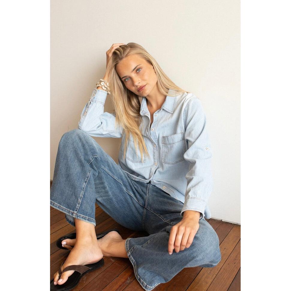 Hut Clothing Denim Stripe - Blue Shirt  Hut Clothing Pisces Boutique