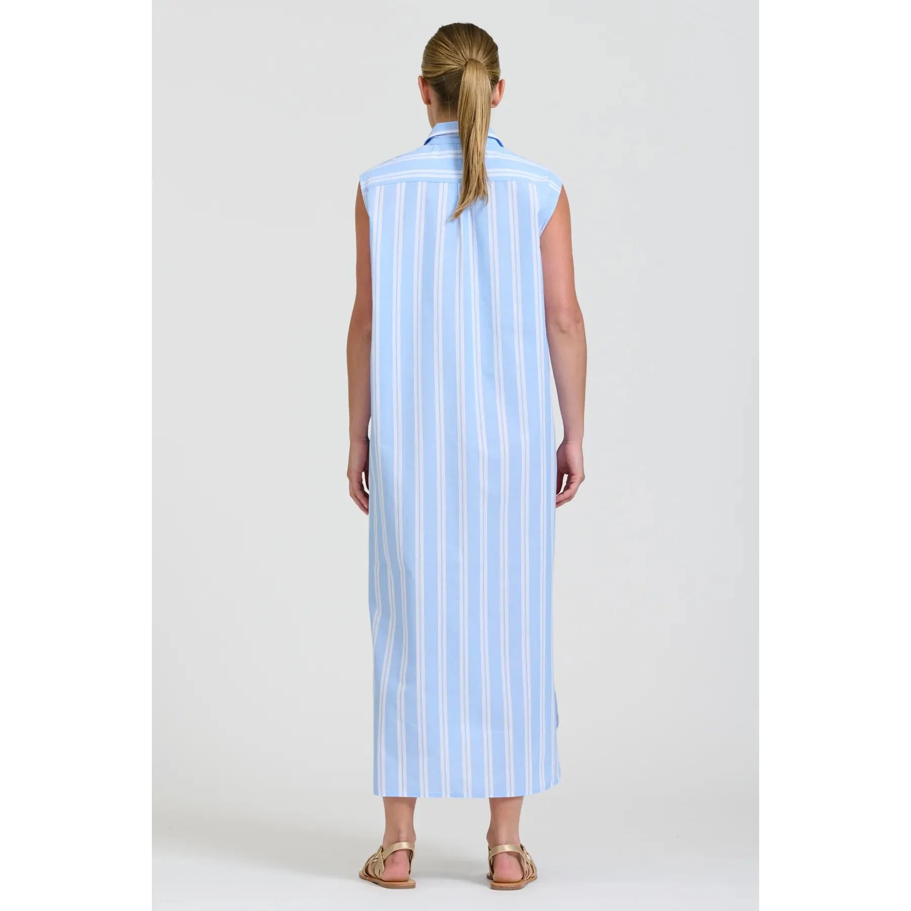 Shirty Button Sleeveless Longline Shirtdress - Pale Blue  Shirty Pisces Boutique