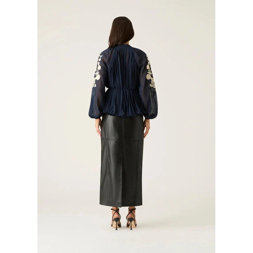 MOS Willow Pleat Blouse - Navy