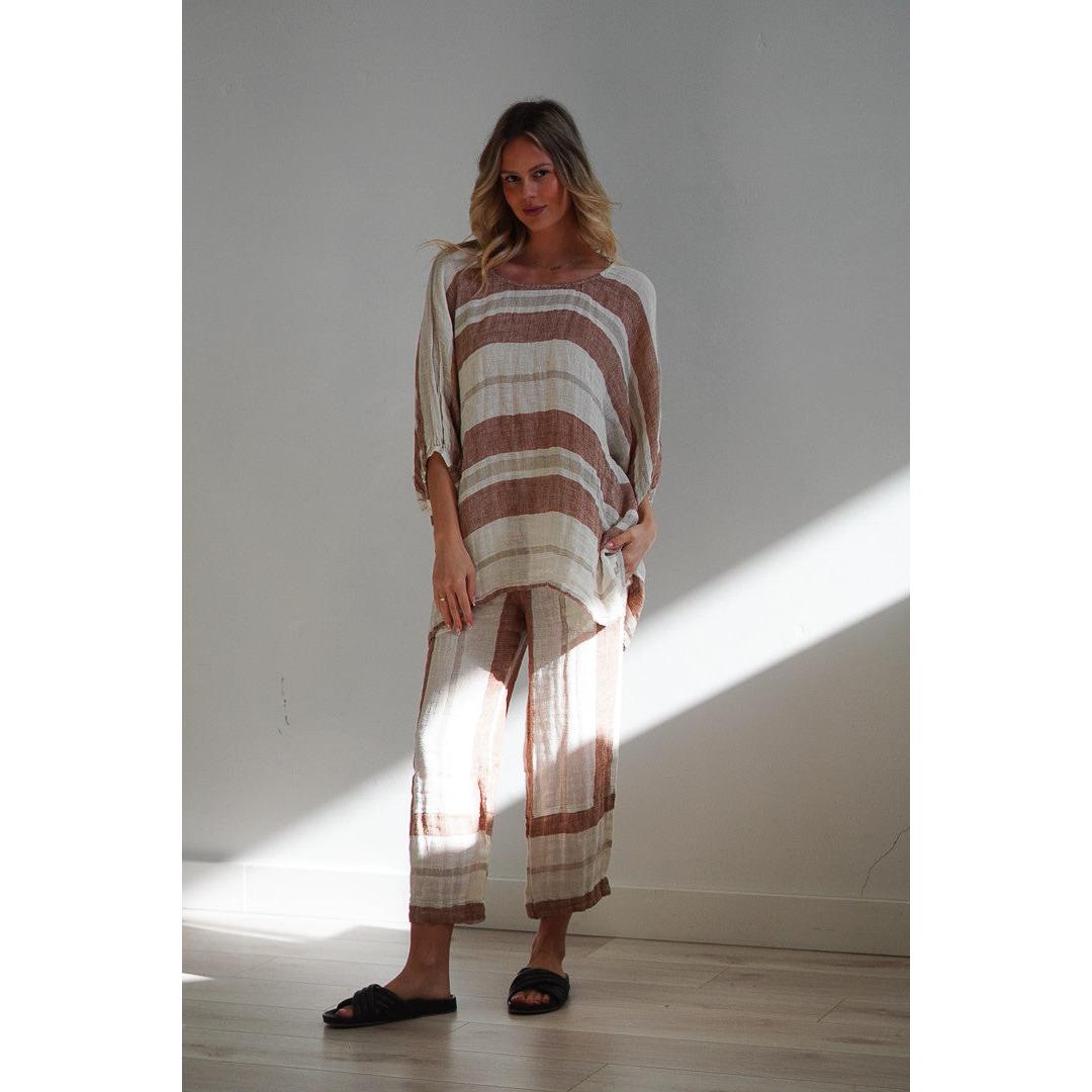 Linens Unlimited Bella Top - Rust Stripey  Linens Unlimited Pisces Boutique