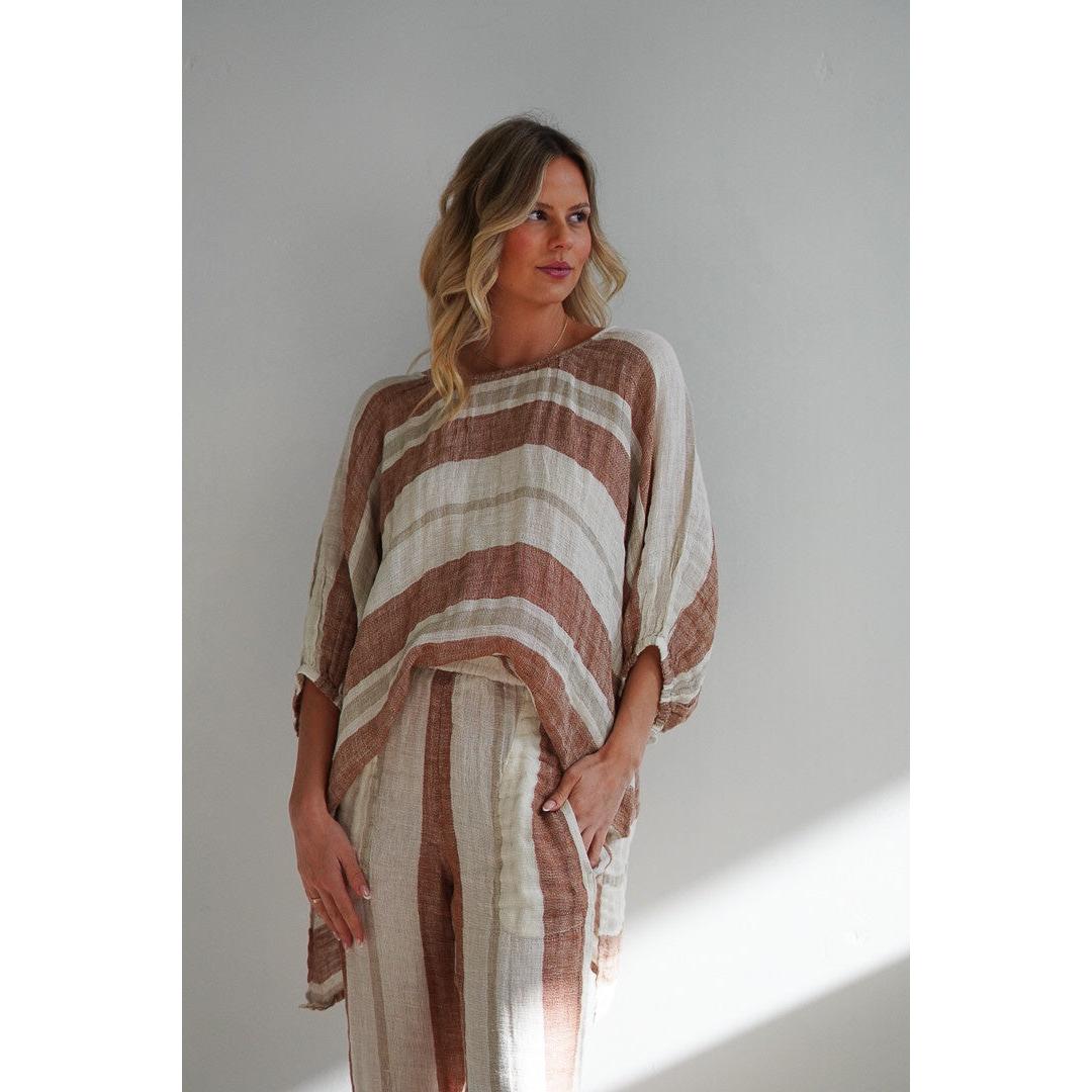 Linens Unlimited Bella Top - Rust Stripey  Linens Unlimited Pisces Boutique