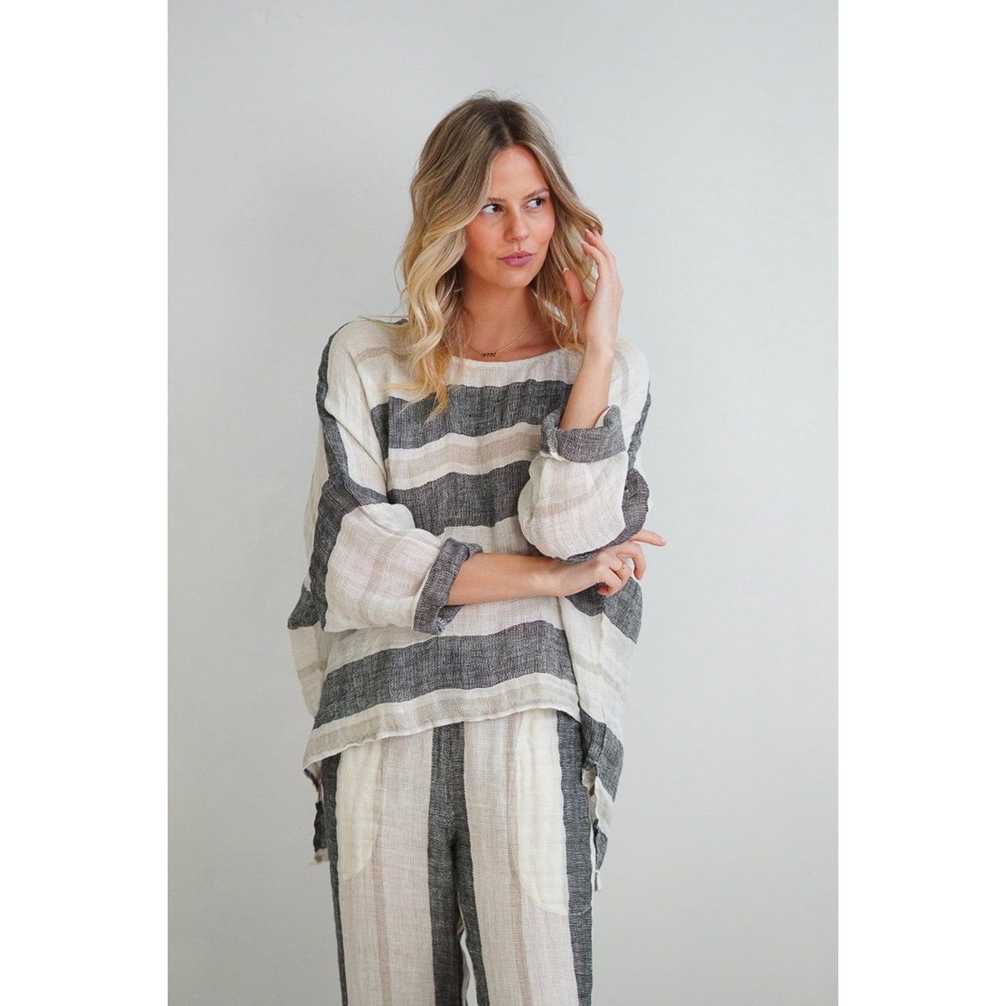 Linens Unlimited Valentina Top - Black Stripey