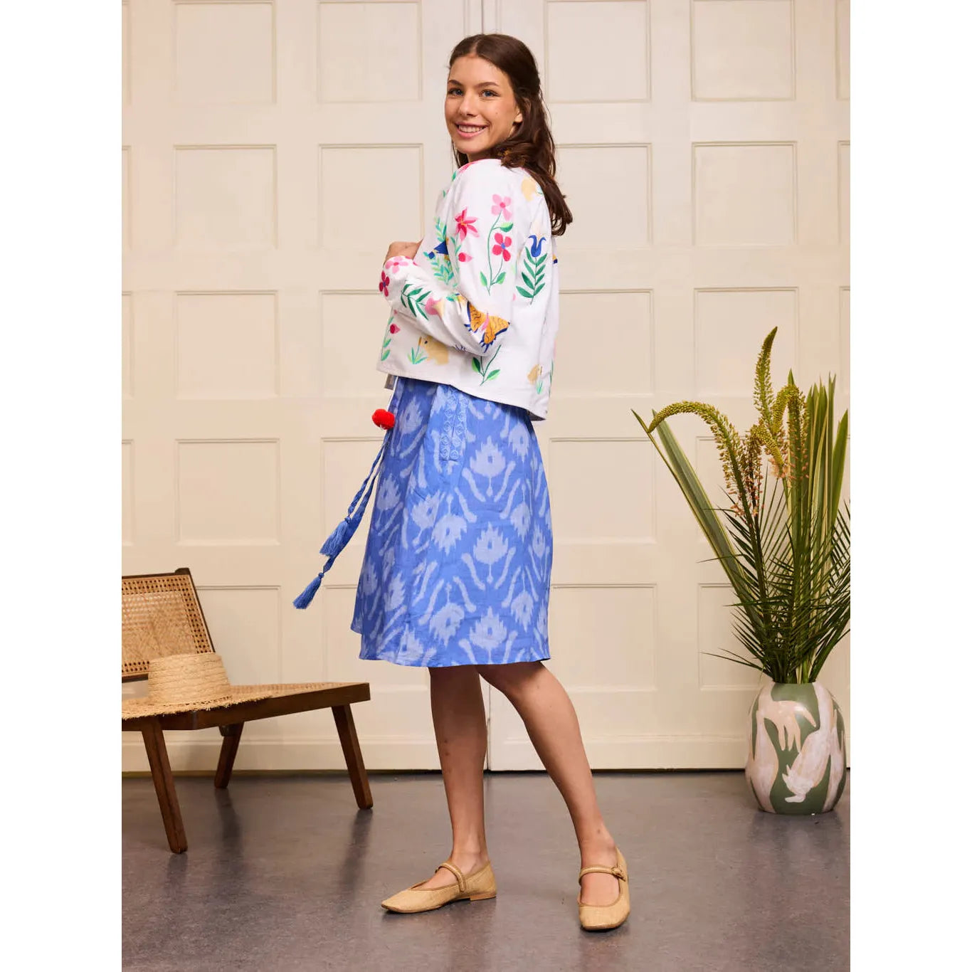 Nimo With Love Pine Jacket - White Mexican Embroidery  Nimo With Love Pisces Boutique