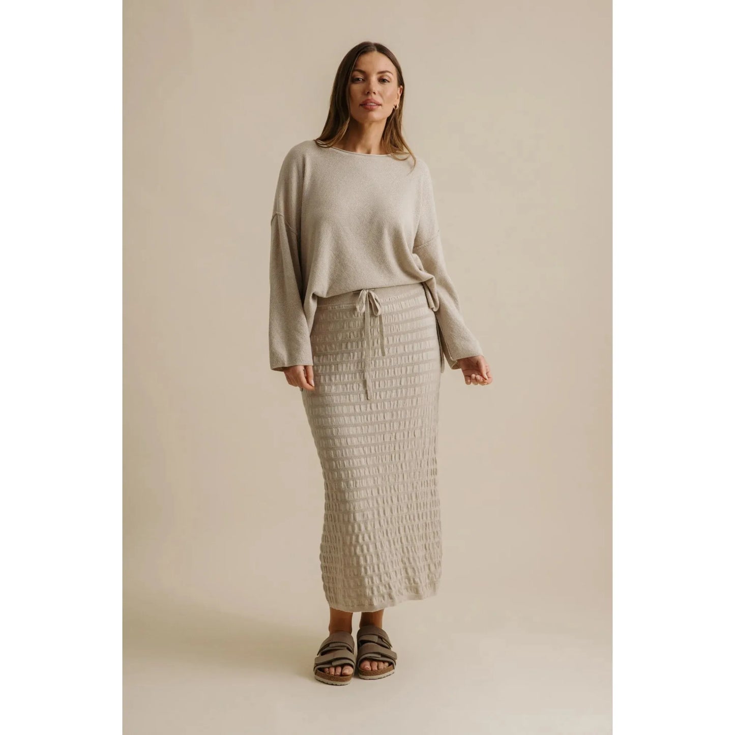 Talamaya Waves Merino Cotton Pleat Skirt - Wheat  Talamaya Pisces Boutique