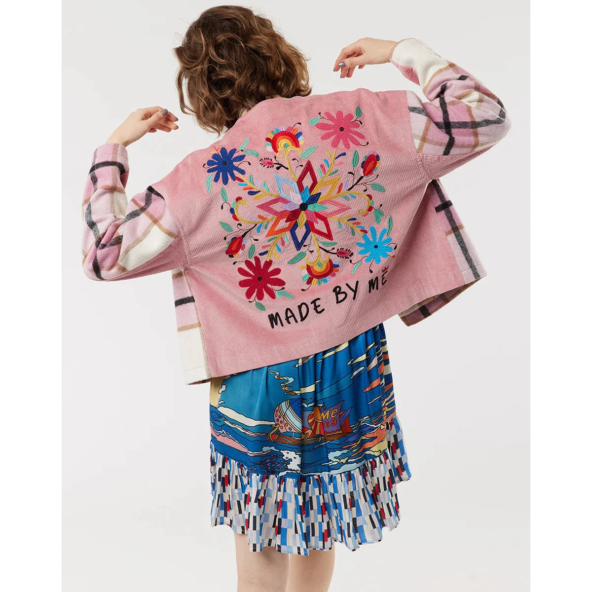 ME 369 Nancy Collarless Cropped Cord Jacket - Pink