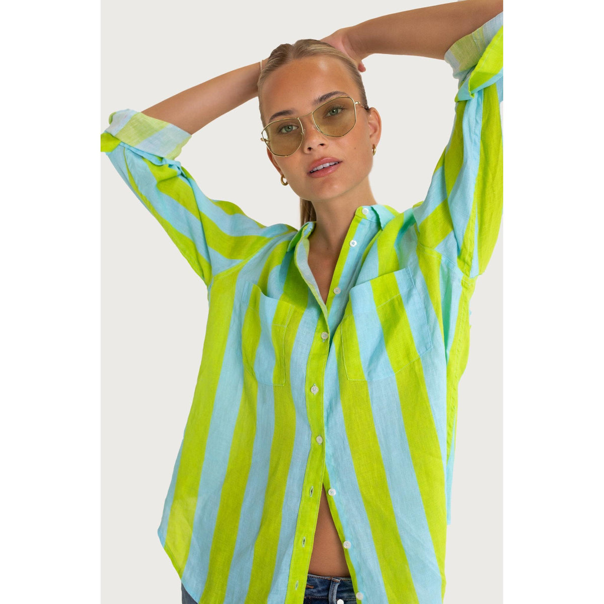 Hut Clothing Lunch With Me Stripe - Green / Blue  Hut Clothing Pisces Boutique