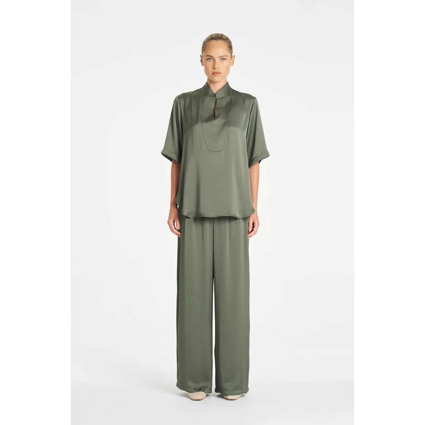 Mela Purdie Maxi  Pace Pant Mirror Satin - Sage  Mela Purdie Pisces Boutique