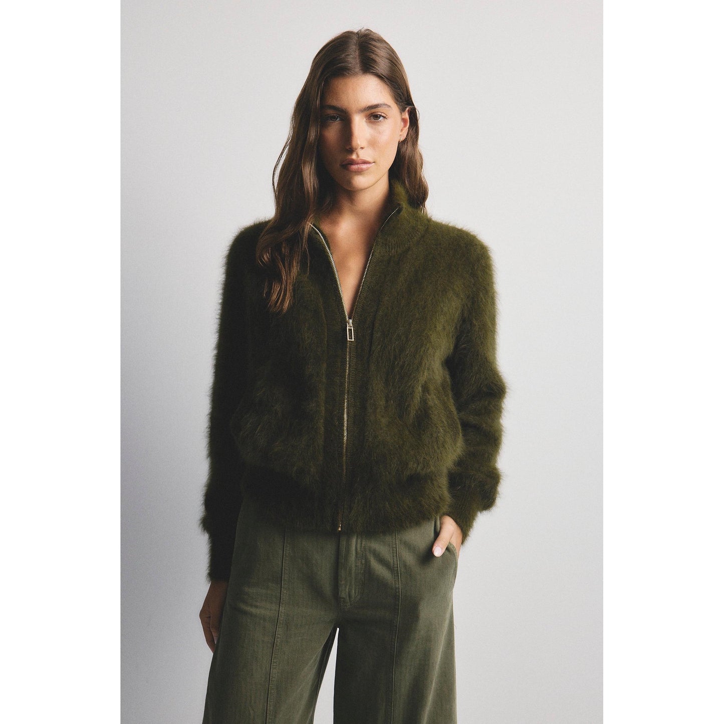 World Of Nomads Felix Zip Cashmere Bomber - Moss  World Of Nomads Pisces Boutique