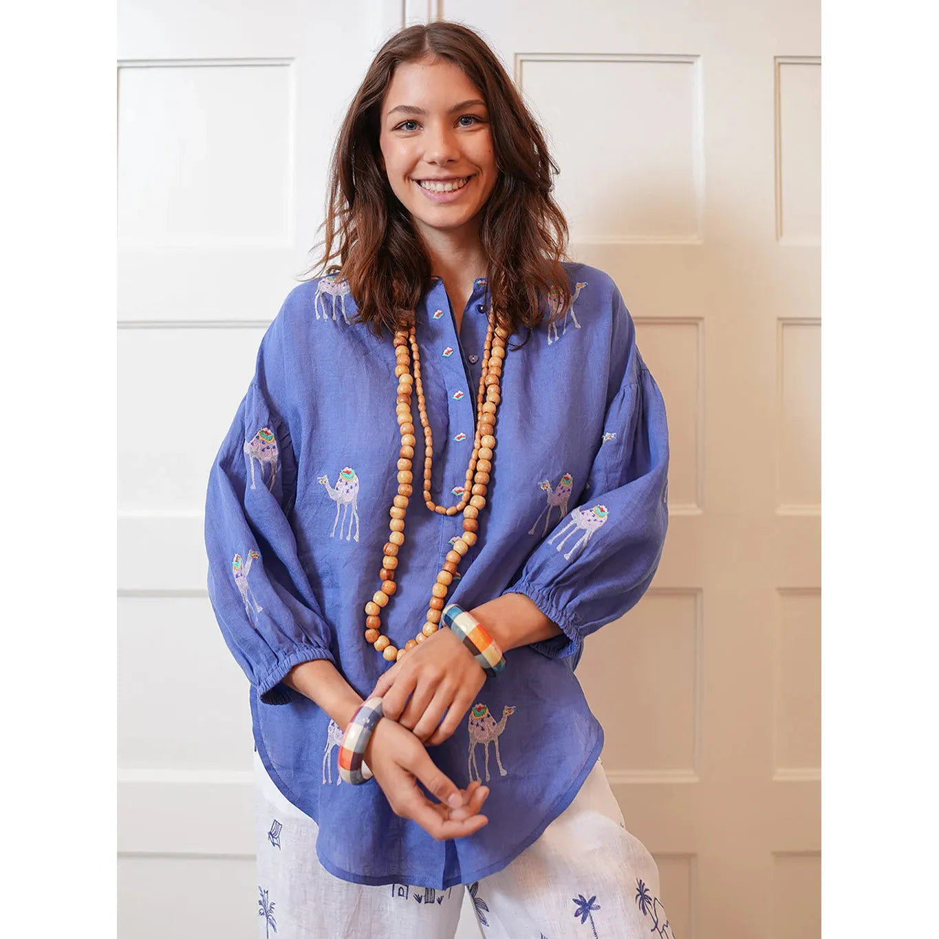 Nimo With Love Sassafras Blouse - Blue / Camel Embroidery