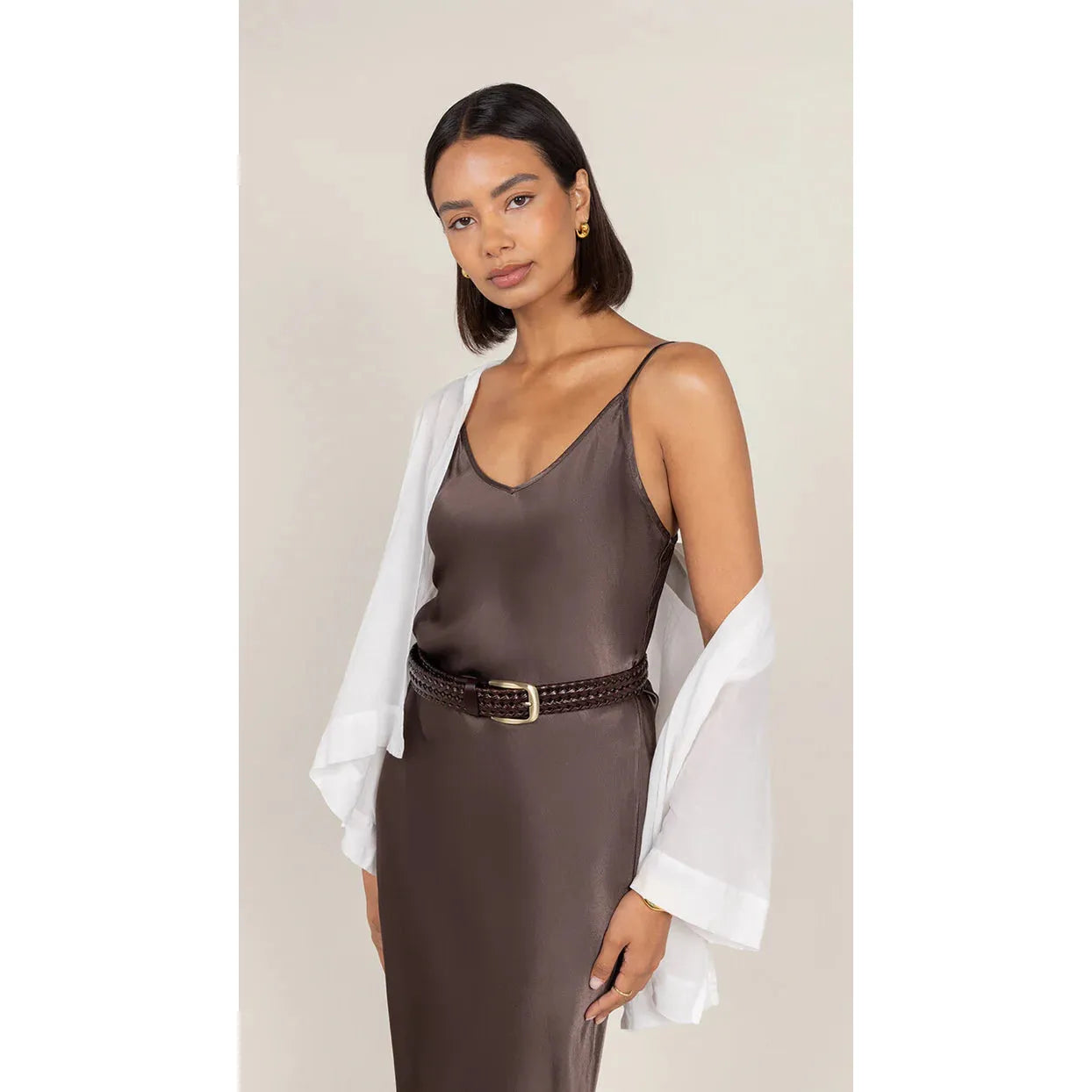 Charli Lana Satin Dress - Espresso  Charli london Pisces Boutique