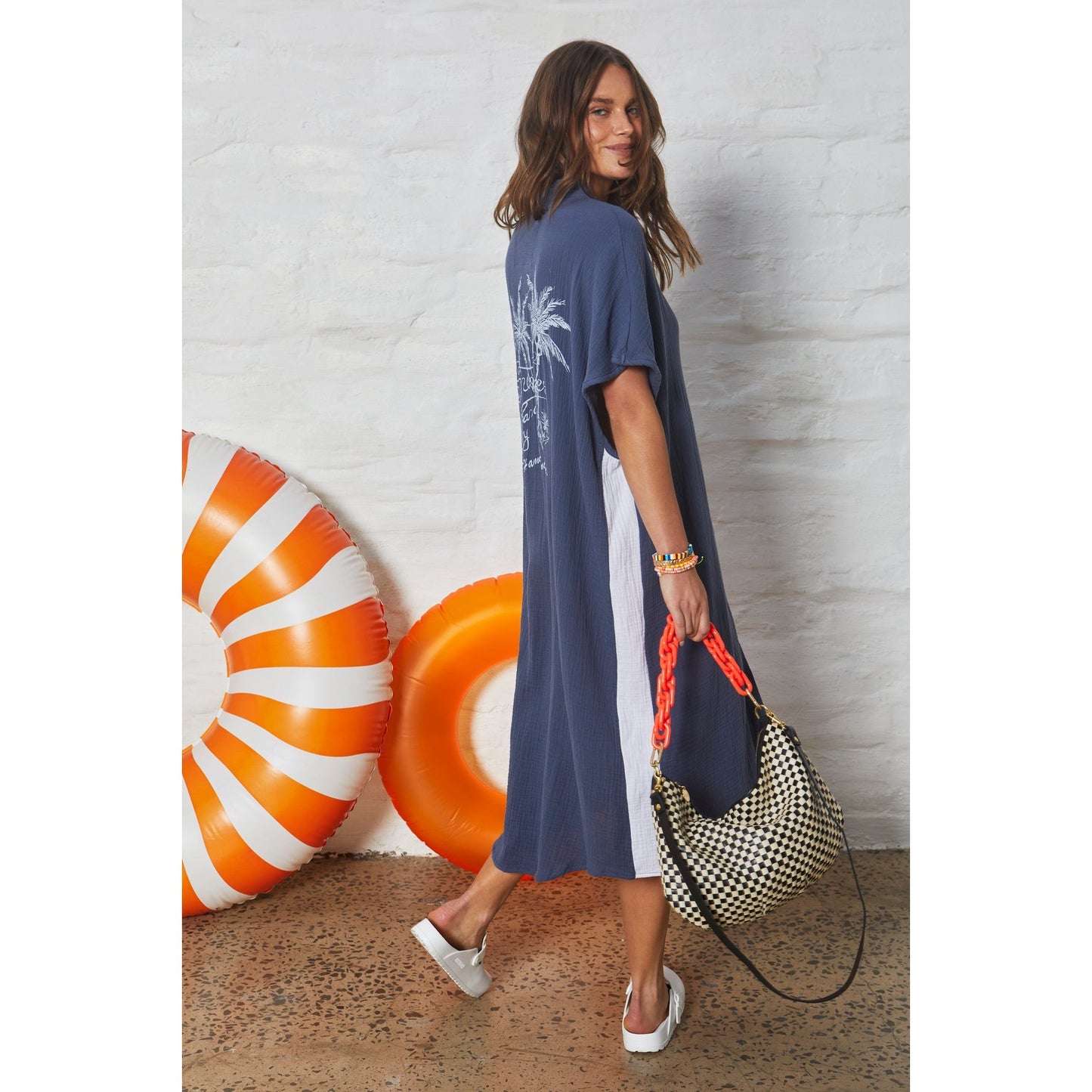 Hammill & Co Cheesecloth Kaftan Beach Dress - Navy