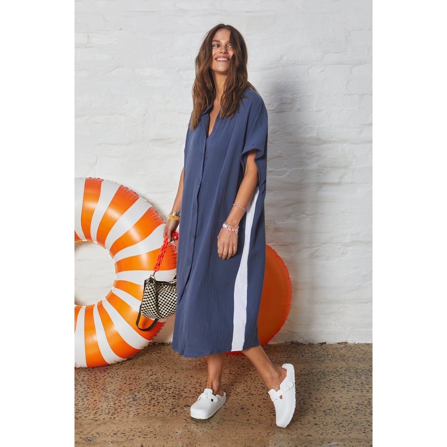 Hammill & Co Cheesecloth Kaftan Beach Dress - Navy