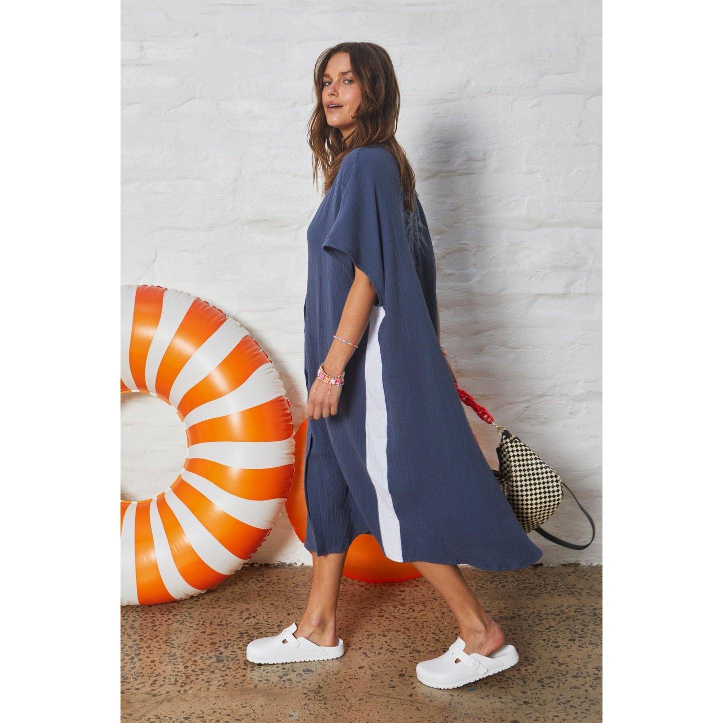 Hammill & Co Cheesecloth Kaftan Beach Dress - Navy