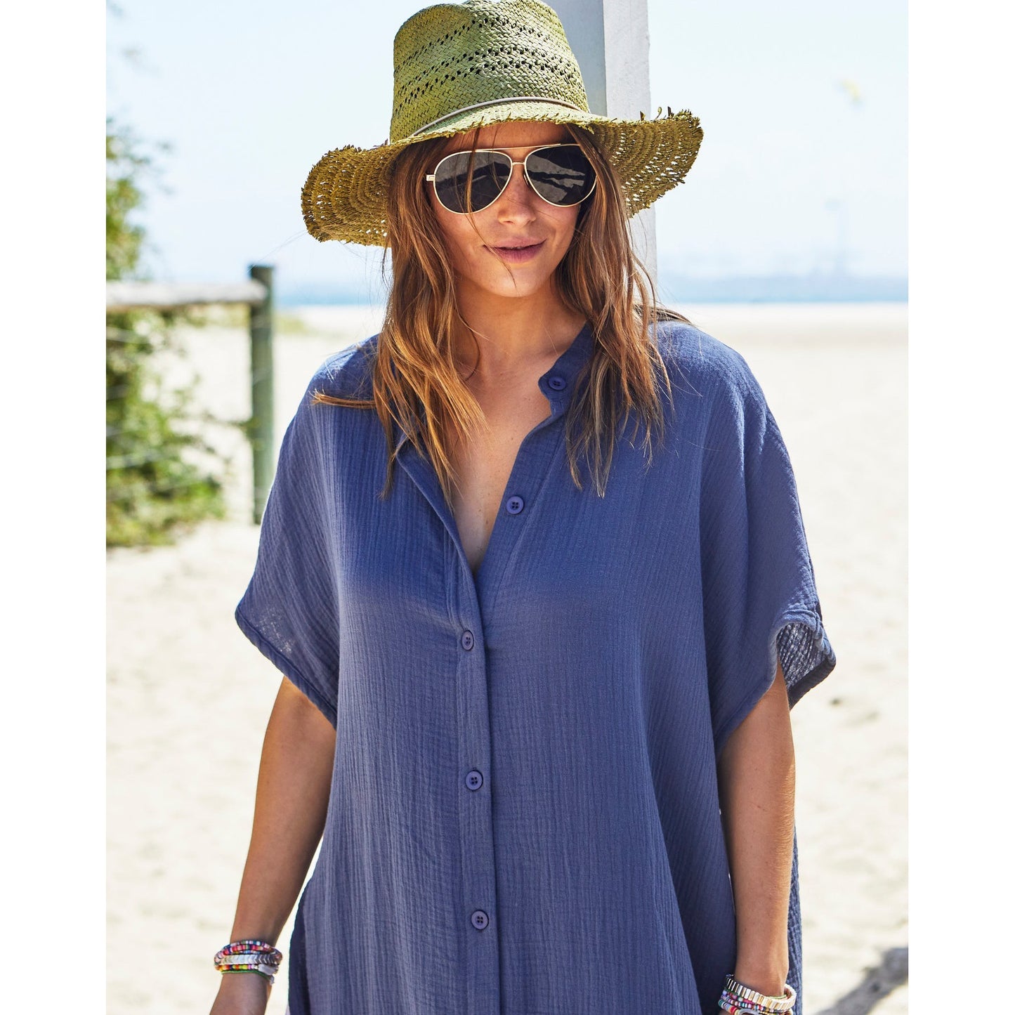 Hammill & Co Cheesecloth Kaftan Beach Dress - Navy