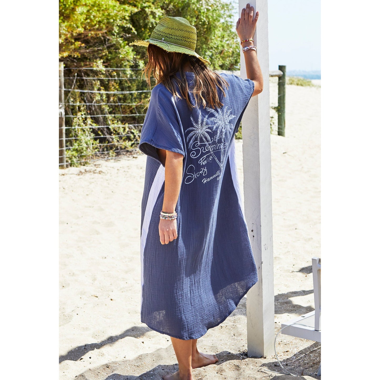 Hammill & Co Cheesecloth Kaftan Beach Dress - Navy